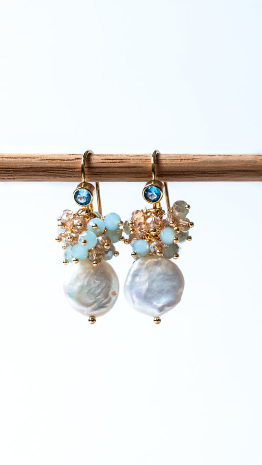 Gold Baroque Pearl Cluster Earrings