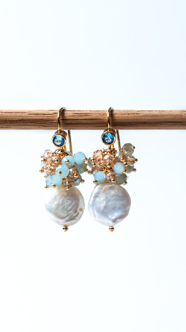 Gold Baroque Pearl Cluster Earrings