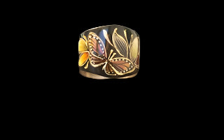 Hand painted butterfly adjustable ring artisan jewelry handmade in Guadalajara Mexico