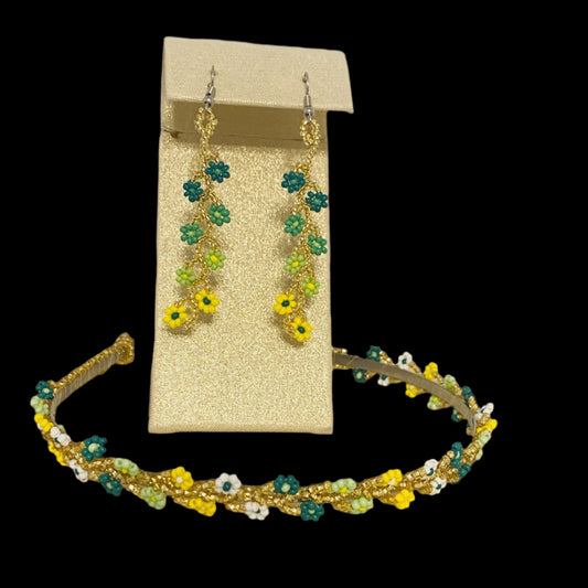 Spring beaded earrings and headband set