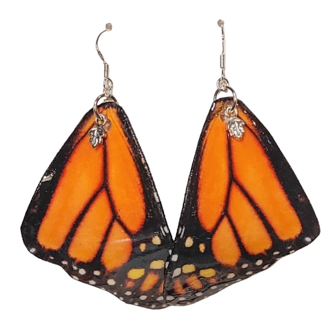 Monarch butterfly wing-shaped handmade earrings. 