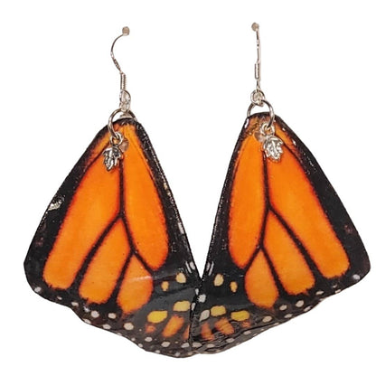 Monarch butterfly wing-shaped handmade earrings. 
