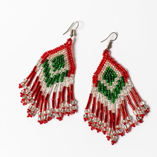 Handmade Viva México beaded earrings inspired by the Mexican flag and artisan beadwork traditions.
